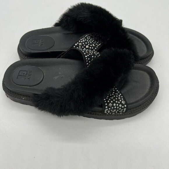 Joes Jeans Faux Fur Platform Slides Sandals Womens Black Studs Size 9 - Picture 1 of 6
